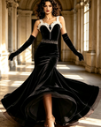 Stretch Velvet Dance Gown with White Ruffle Trim  Standard/Smooth 