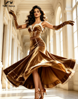 Stretch Velvet Dance Gown with White Ruffle Trim  Standard/Smooth 