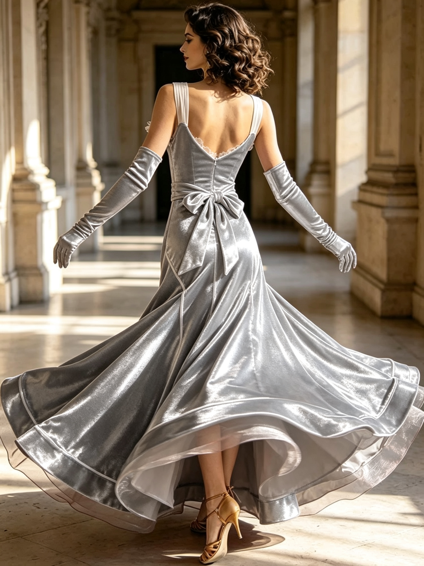 Stretch Velvet Dance Gown with White Ruffle Trim  Standard/Smooth 
