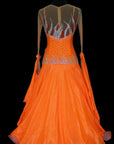 Long Sleeves Flowy Sash Flame Crystal Ballroom Standard Dress Standard/Smooth 