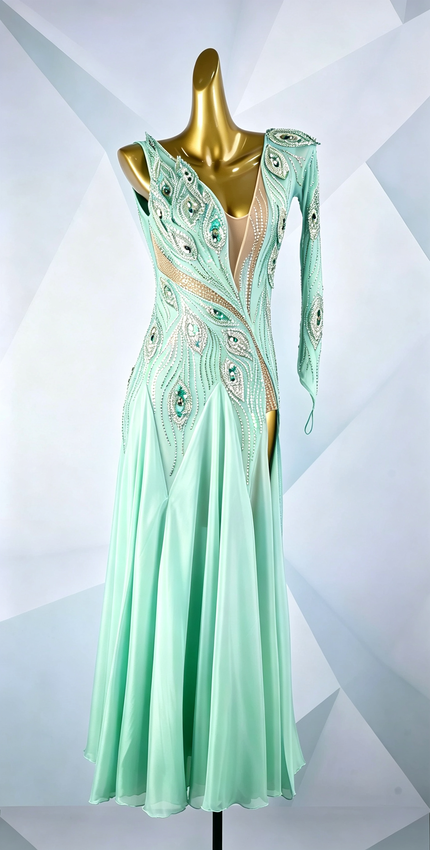 Crystalline Peacock Gradient Chiffon Skirt American Smooth Dress Standard/Smooth 