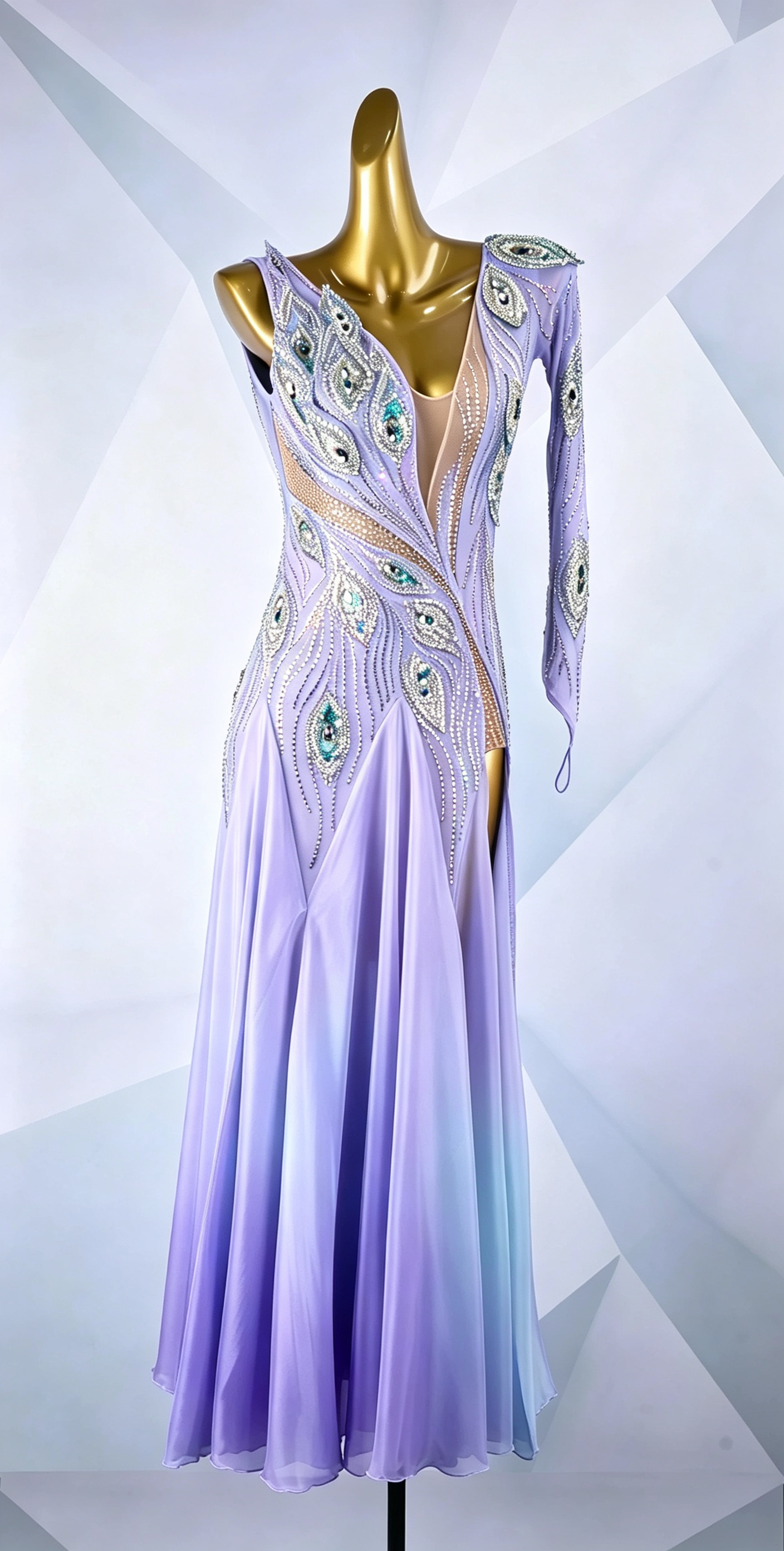 Crystalline Peacock Gradient Chiffon Skirt American Smooth Dress Standard/Smooth 