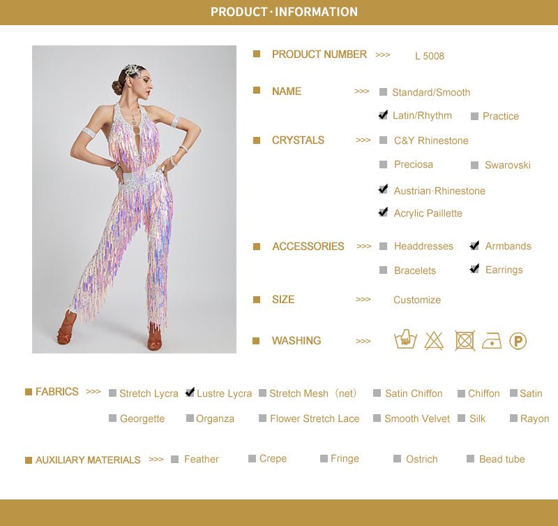 Acrylic Glitter Jumpsuit Latin Dress Latin/Rhythm # L5008 - Unika Dancewear