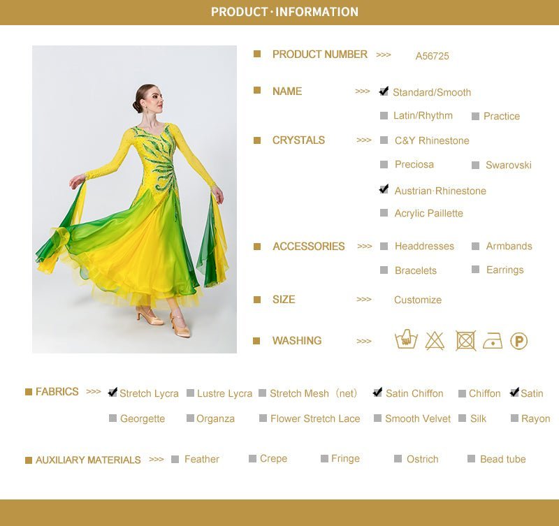 Color Contrast Crystalline Ballroom Dress Standard/Smooth 