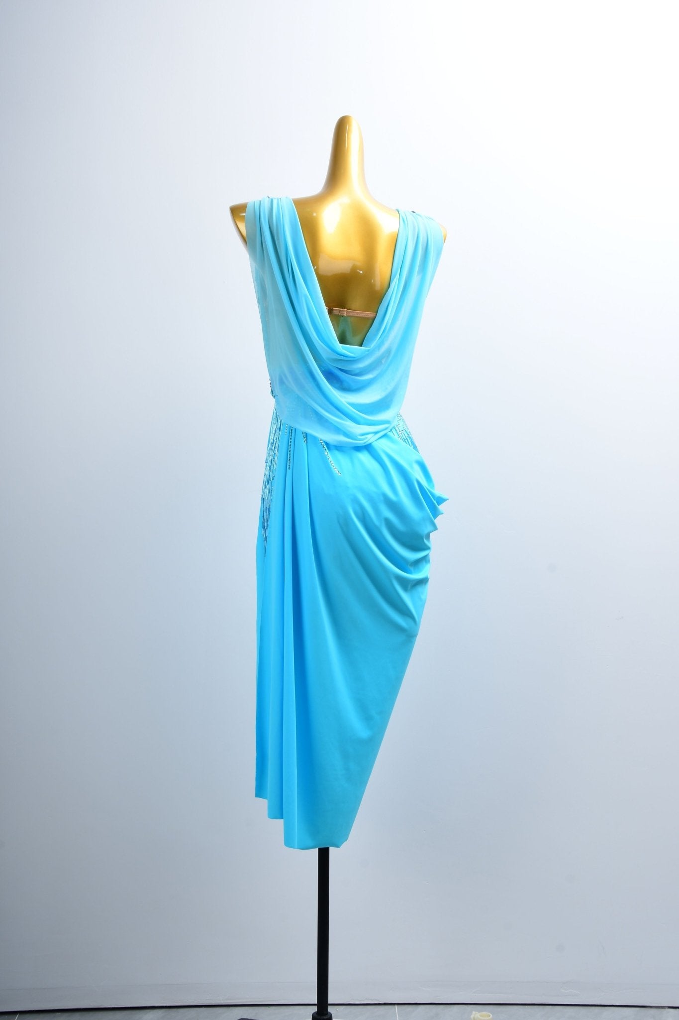 Crystal Belt Beaded asymmetric Long Latin Dress Latin/Rhythm 