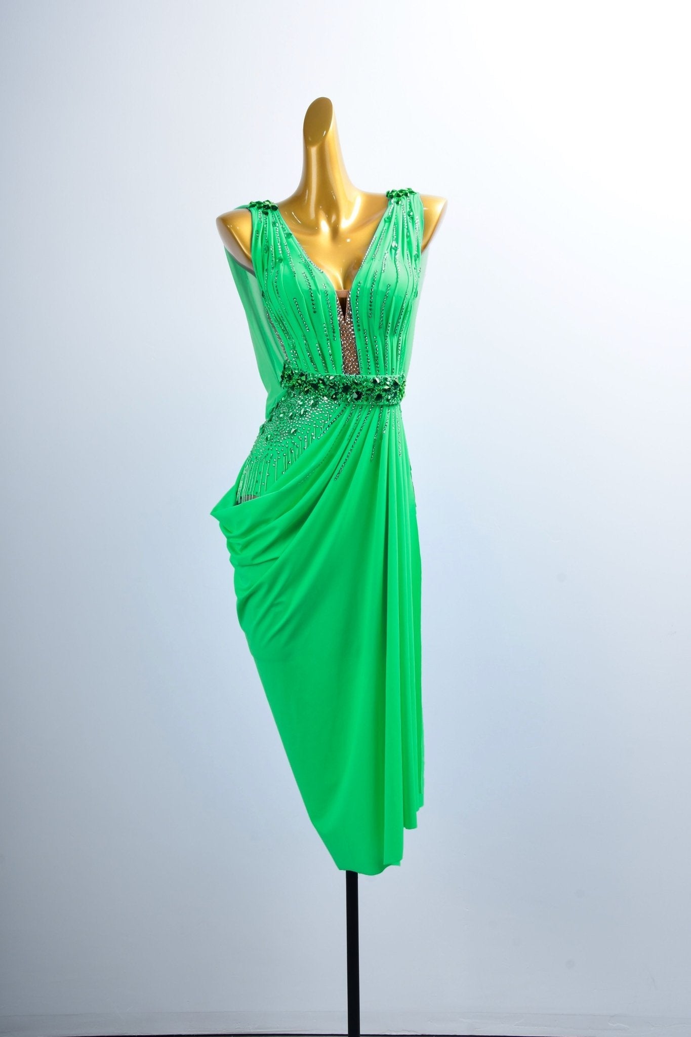 Crystal Belt Beaded asymmetric Long Latin Dress Latin/Rhythm 