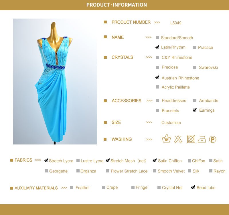 Crystal Belt Beaded asymmetric Long Latin Dress Latin/Rhythm 