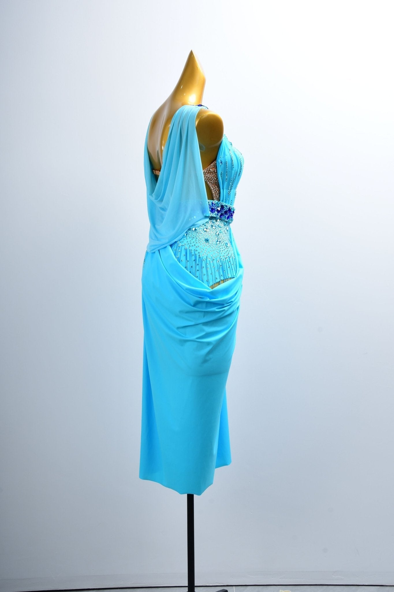Crystal Belt Beaded asymmetric Long Latin Dress Latin/Rhythm 