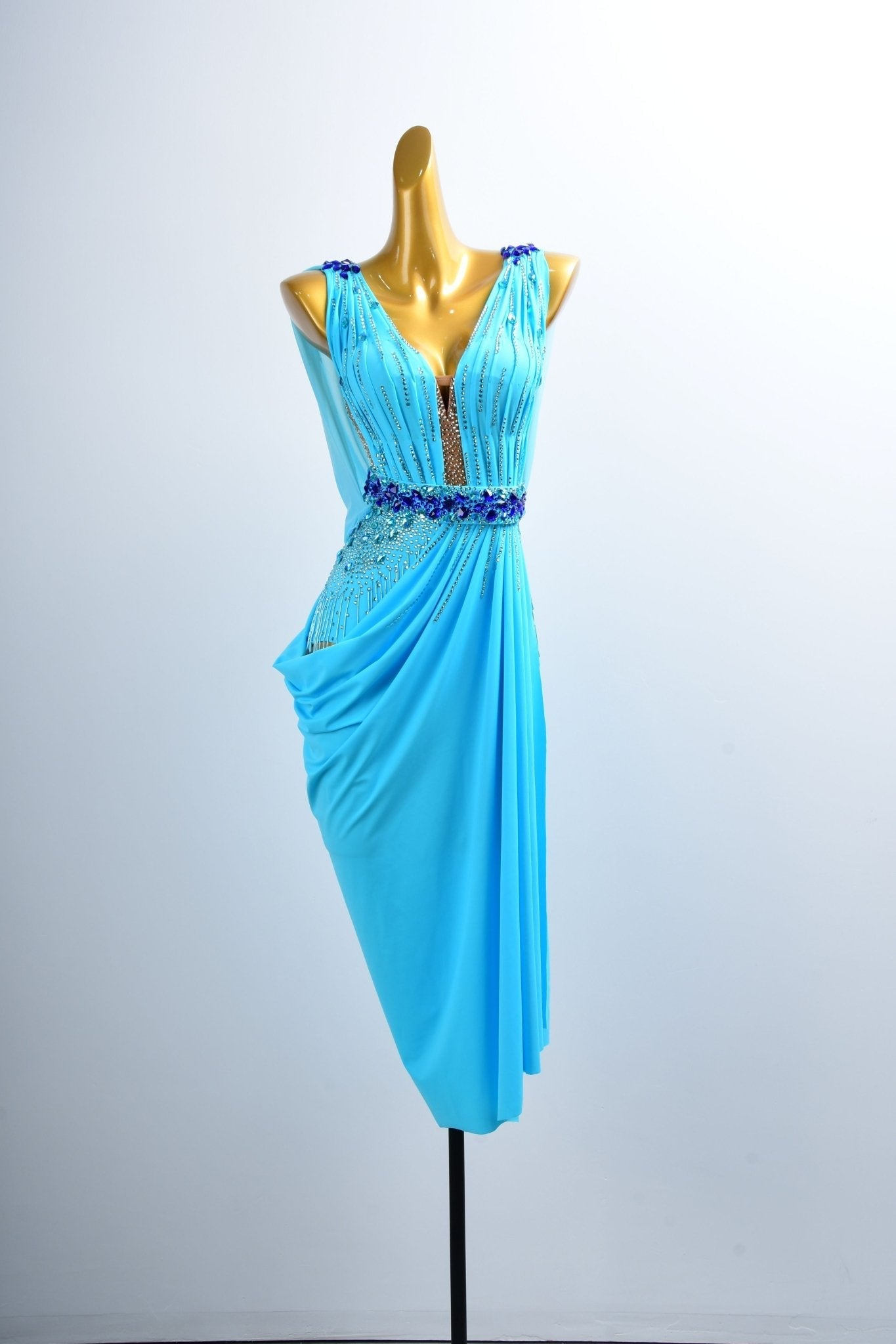 Crystal Belt Beaded asymmetric Long Latin Dress Latin/Rhythm 