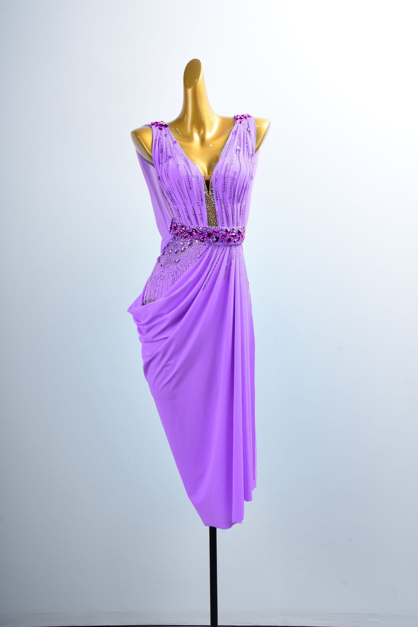 Crystal Belt Beaded asymmetric Long Latin Dress Latin/Rhythm 
