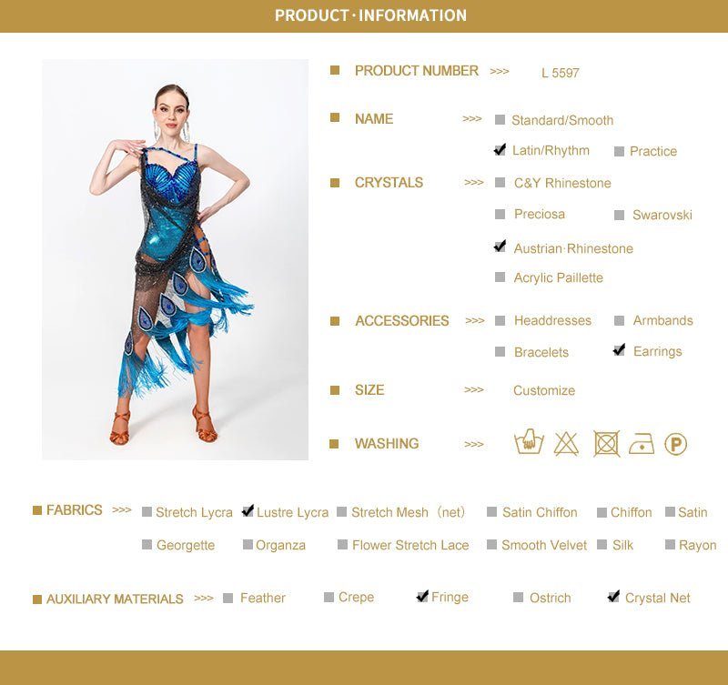 Crystal Peacock Latin Dress Latin/Rhythm 