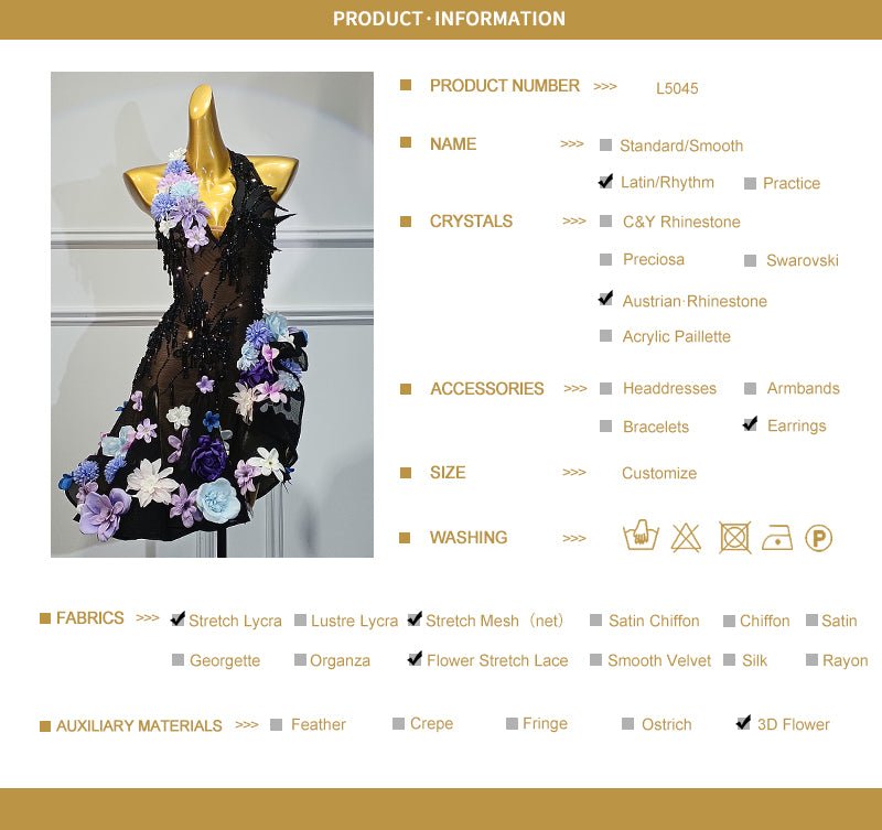 Crystalline 3D Flower Latin Dress Latin/Rhythm 