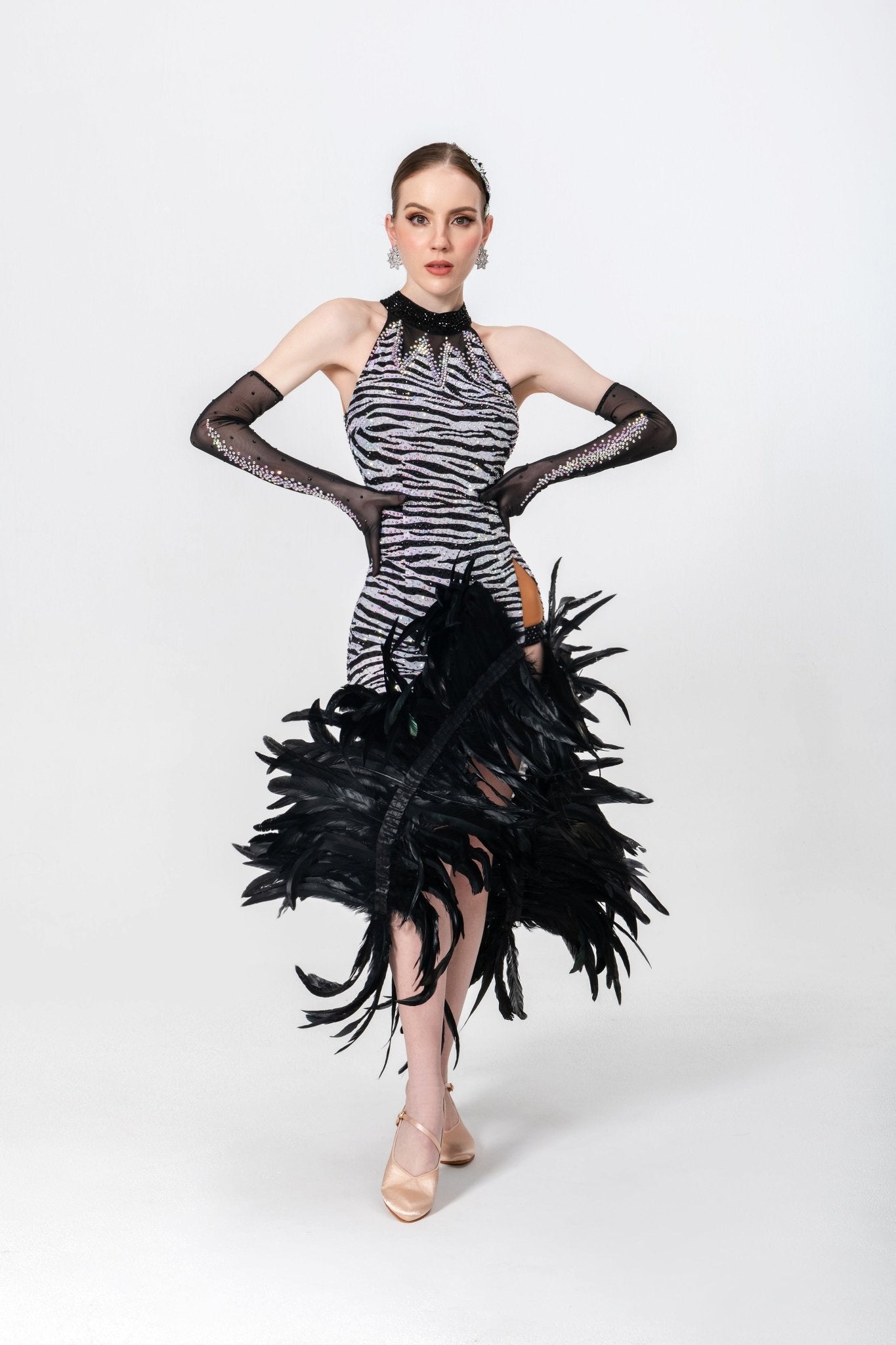 Crystalline Animal Print Feather Latin Dress Latin/Rhythm 