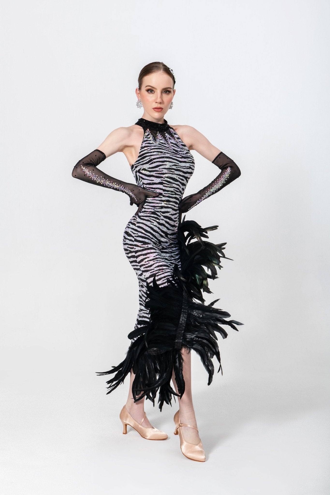Crystalline Animal Print Feather Latin Dress Latin/Rhythm 