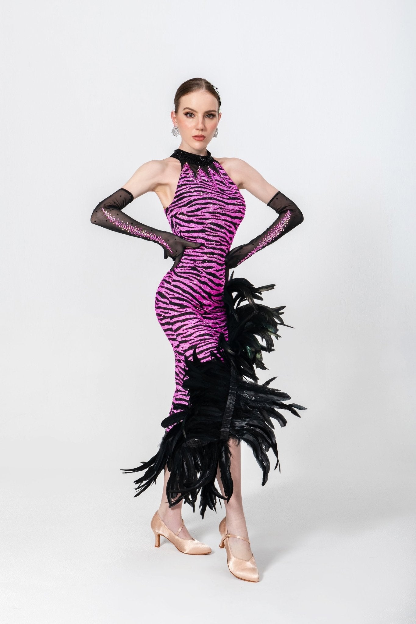 Crystalline Animal Print Feather Latin Dress Latin/Rhythm 