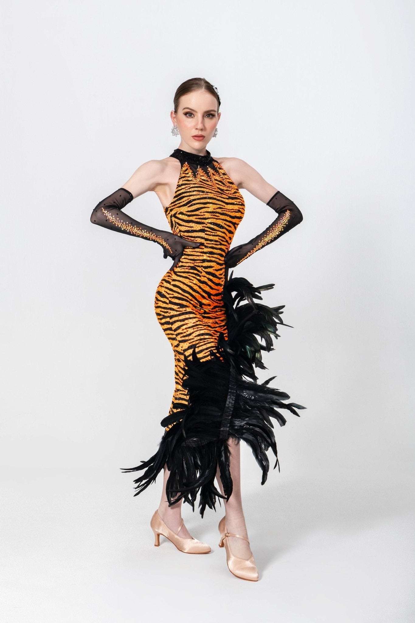 Crystalline Animal Print Feather Latin Dress Latin/Rhythm 