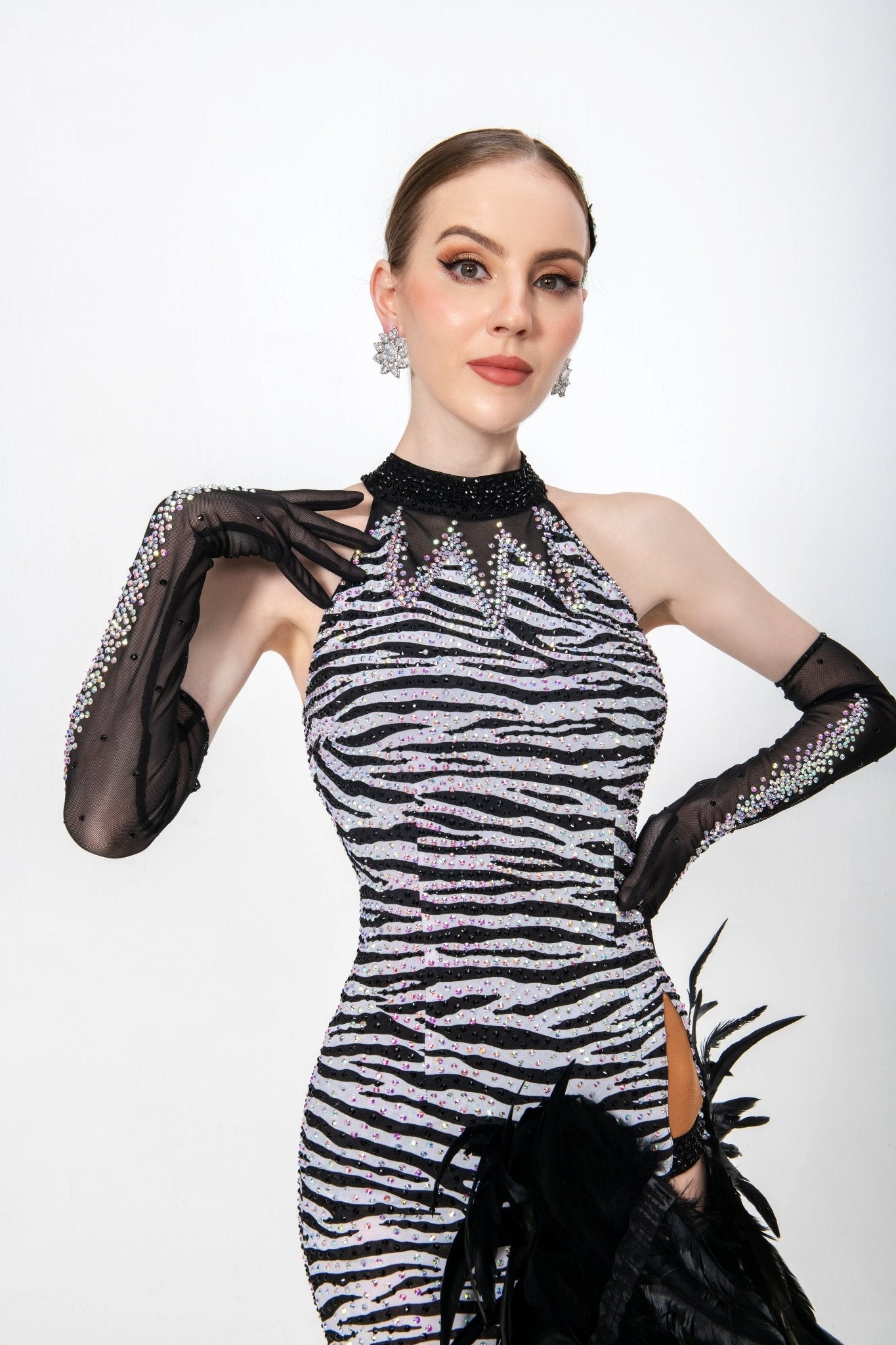 Crystalline Animal Print Feather Latin Dress Latin/Rhythm 