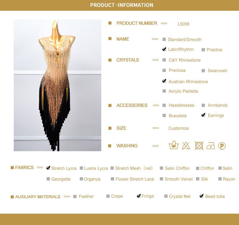 Crystalline Beaded Fringe Latin Dress Latin/Rhythm 