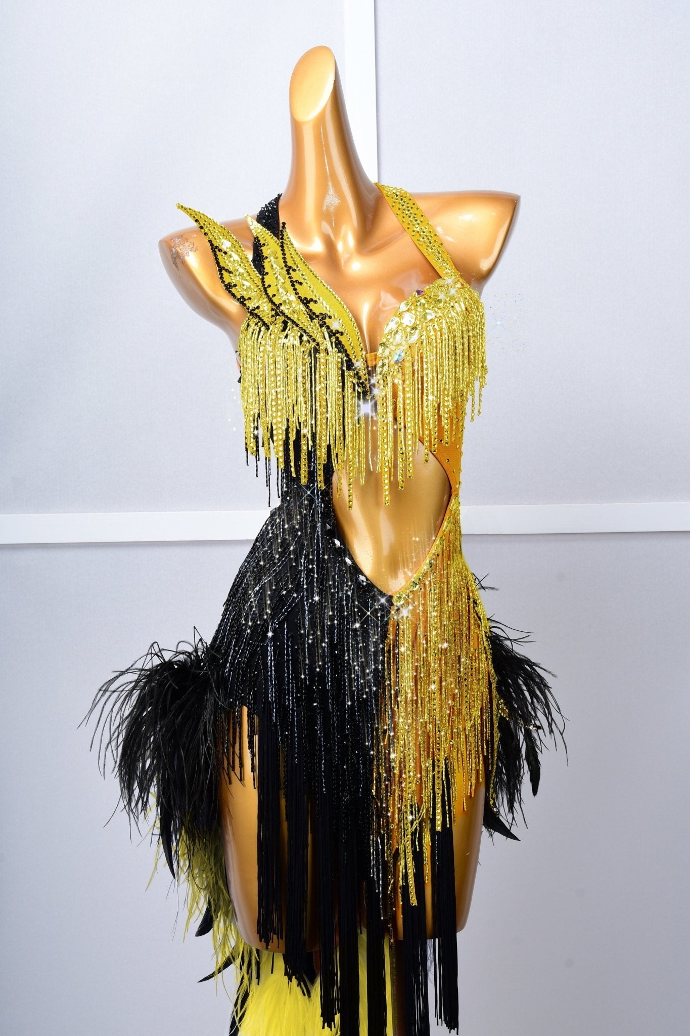 Crystalline Beaded Ostrich Feather Latin Dress Latin/Rhythm 