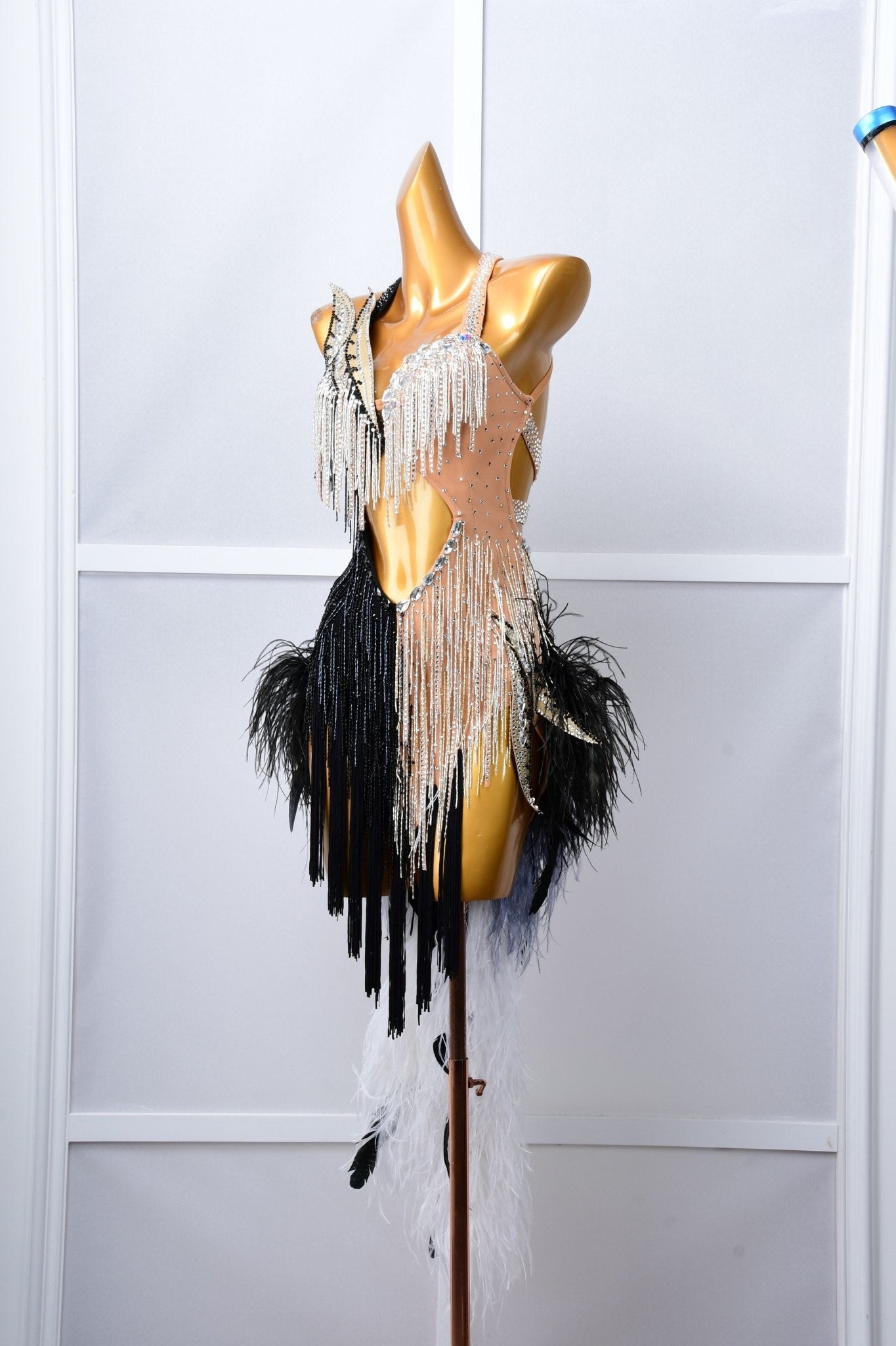 Crystalline Beaded Ostrich Feather Latin Dress Latin/Rhythm 
