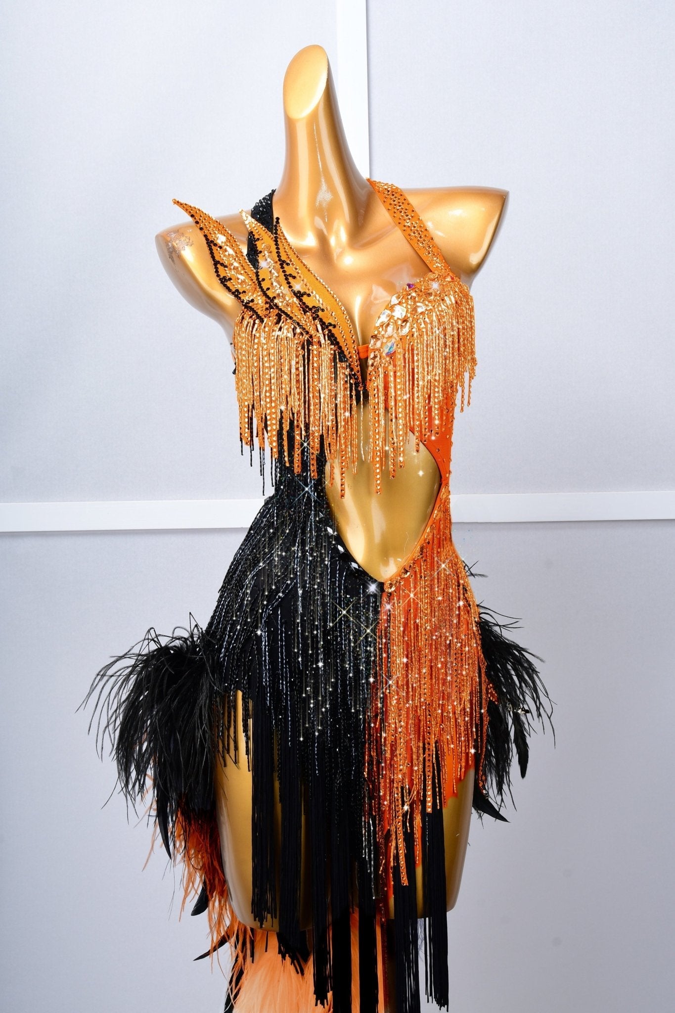 Crystalline Beaded Ostrich Feather Latin Dress Latin/Rhythm 