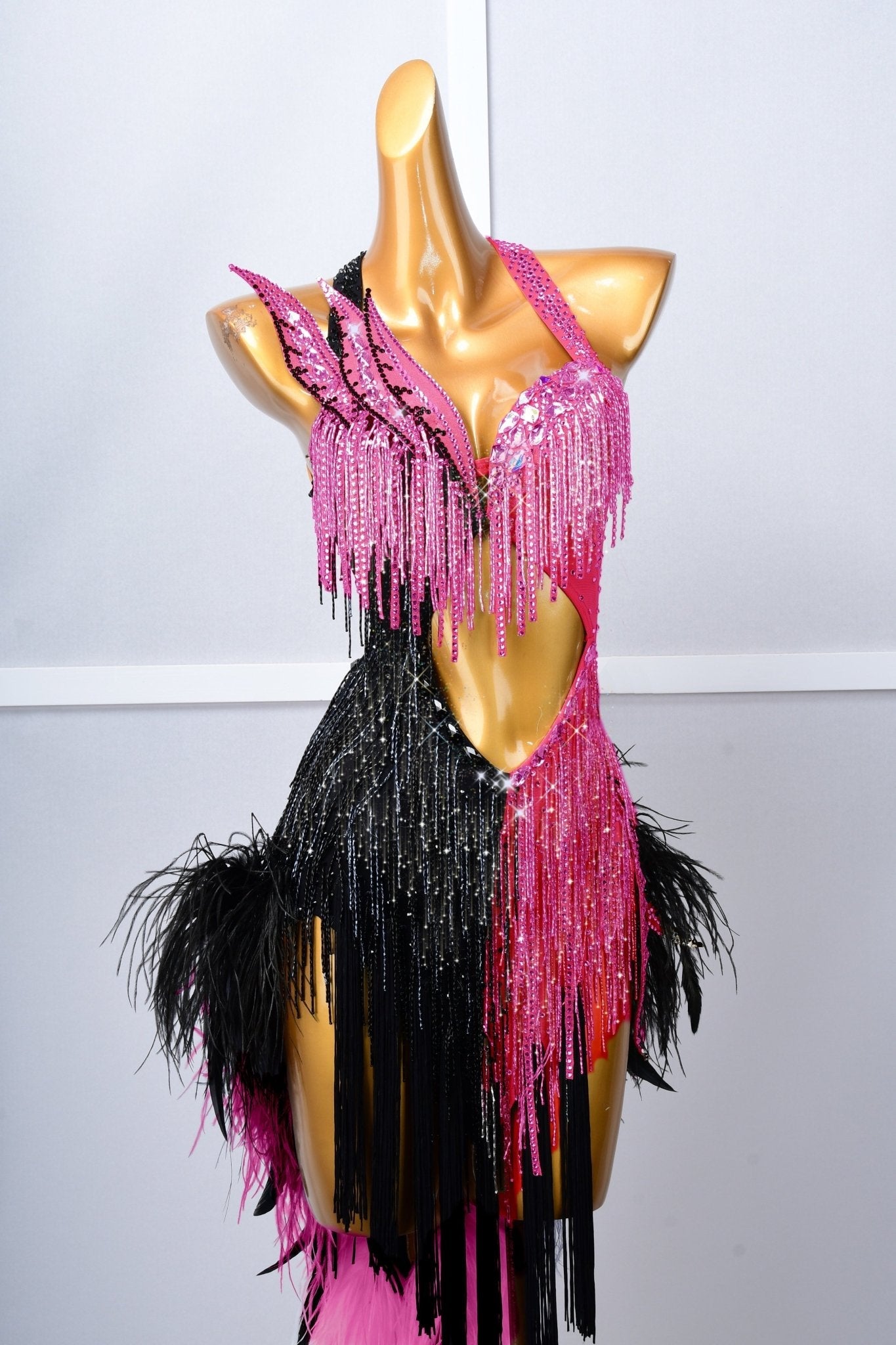 Crystalline Beaded Ostrich Feather Latin Dress Latin/Rhythm 