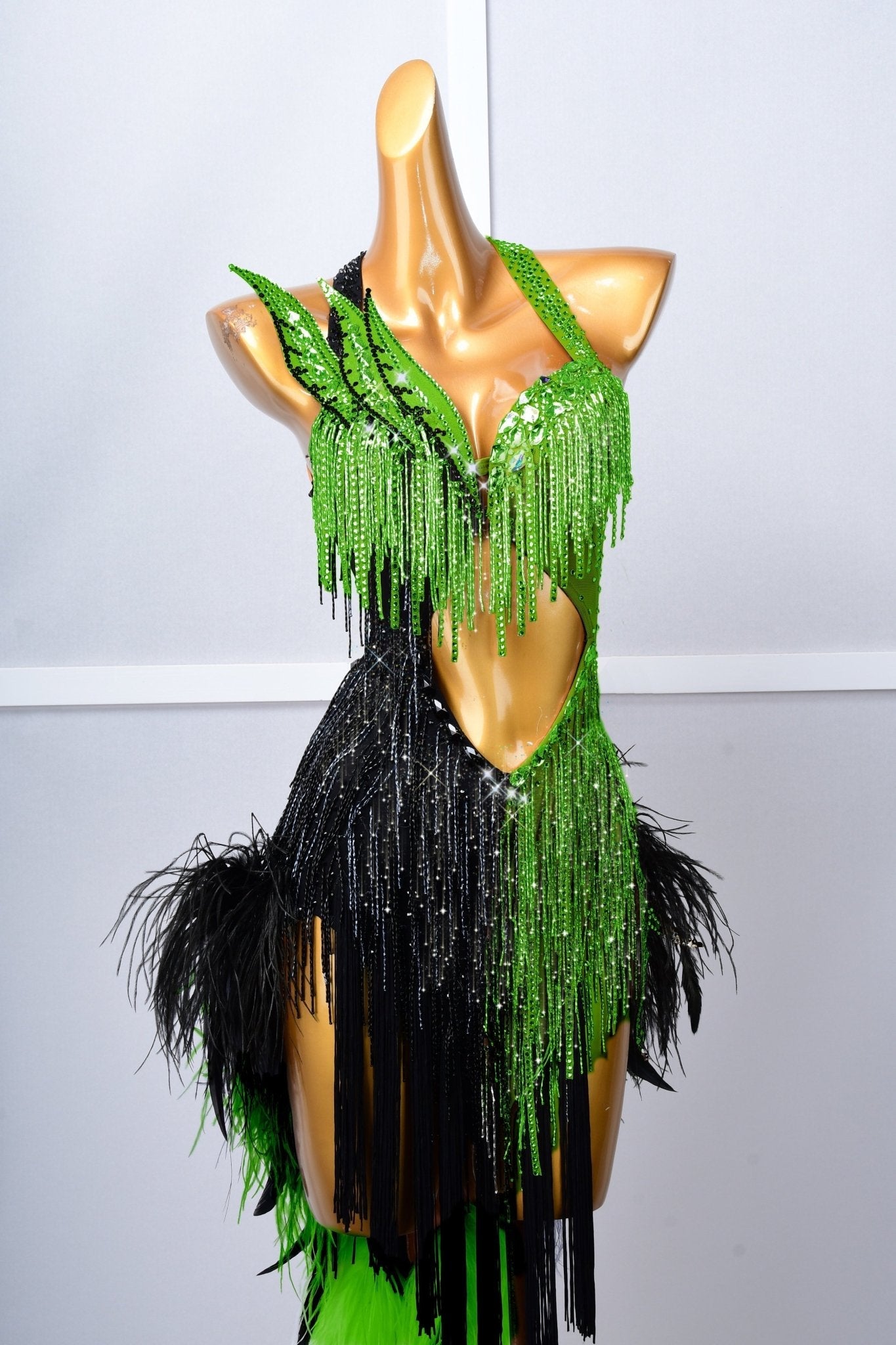 Crystalline Beaded Ostrich Feather Latin Dress Latin/Rhythm 