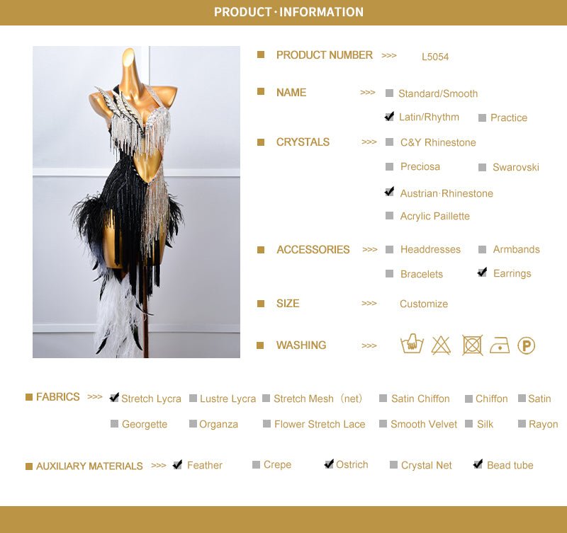 Crystalline Beaded Ostrich Feather Latin Dress Latin/Rhythm 