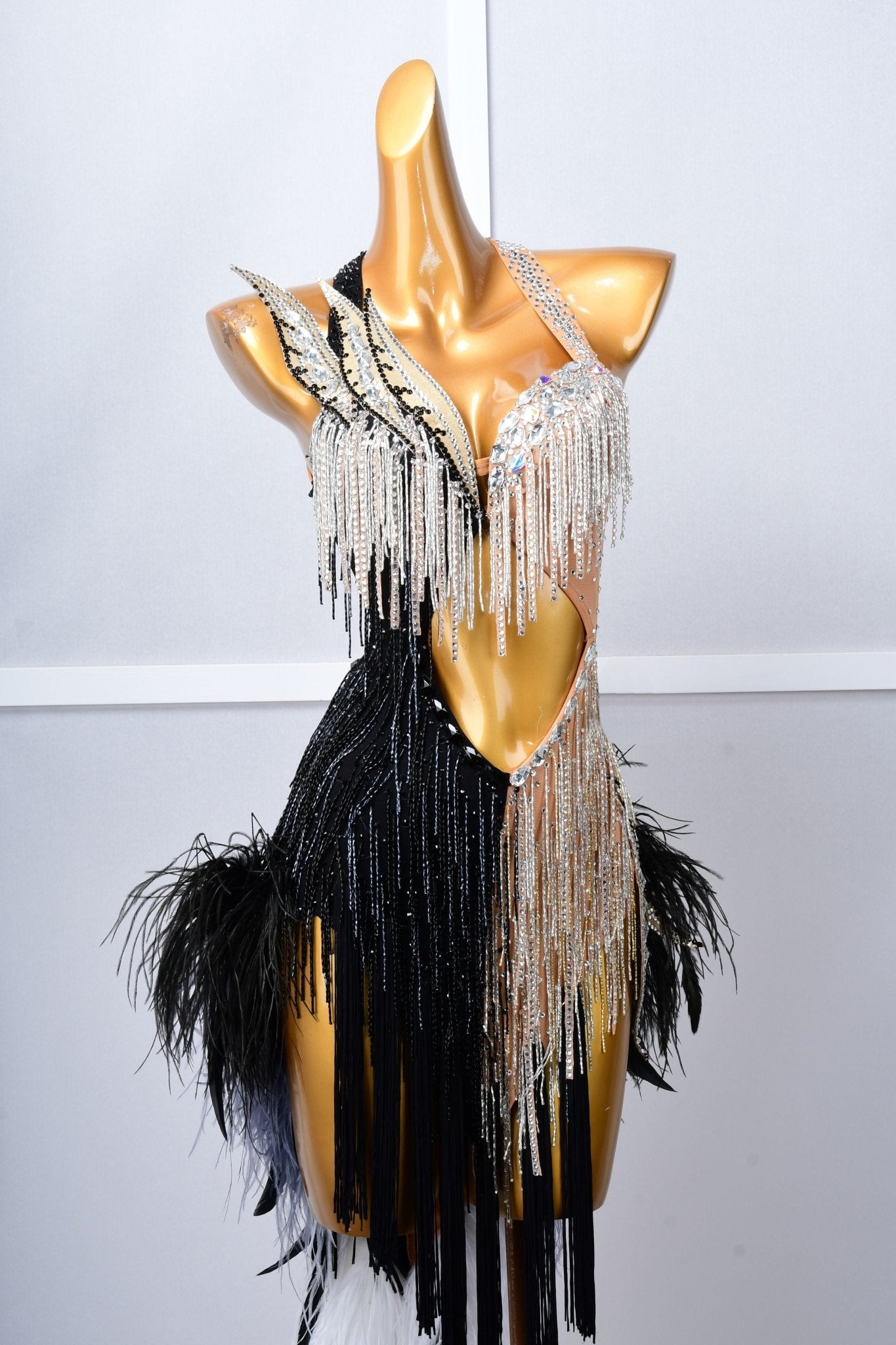 Crystalline Beaded Ostrich Feather Latin Dress Latin/Rhythm 