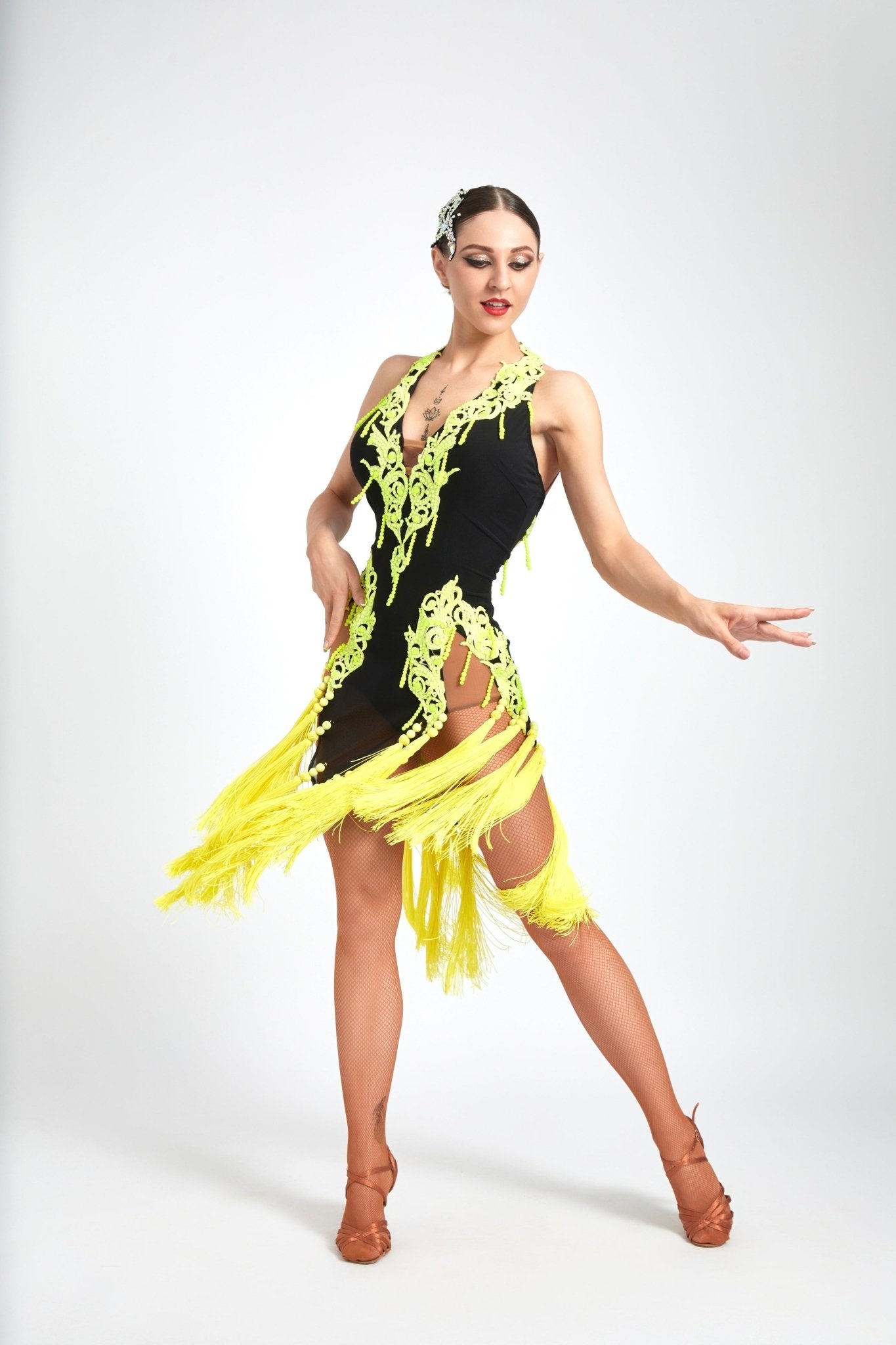 Crystalline Fluorescent Stone Fringe Latin Dress Latin/Rhythm 