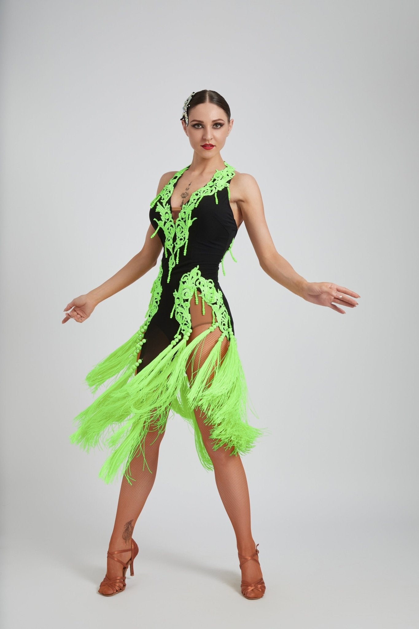 Crystalline Fluorescent Stone Fringe Latin Dress Latin/Rhythm 
