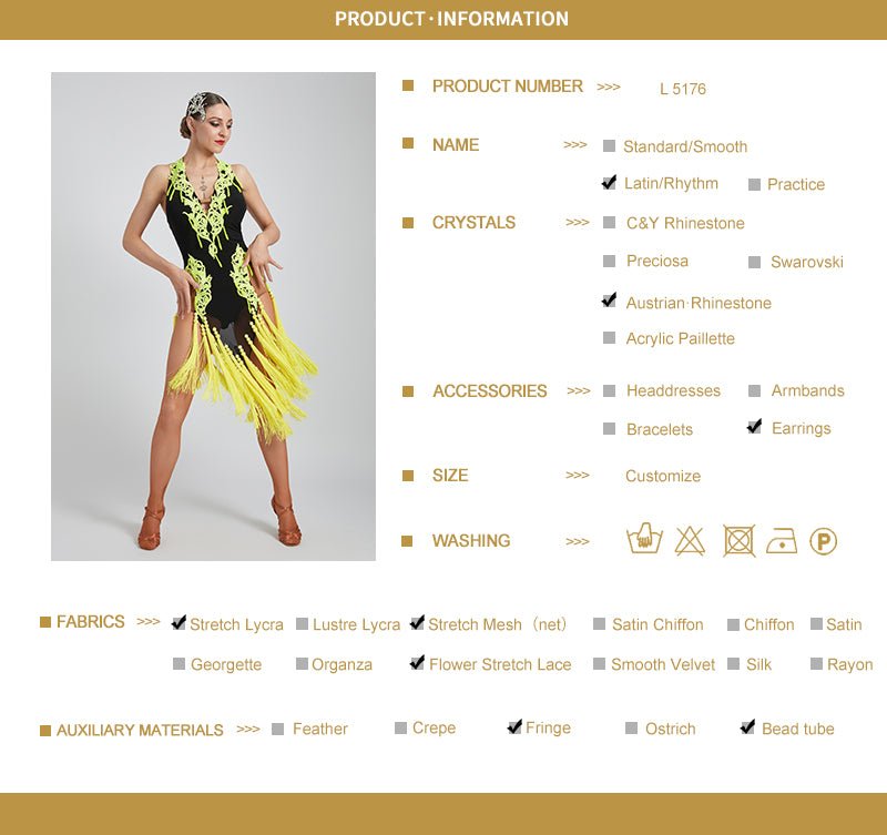 Crystalline Fluorescent Stone Fringe Latin Dress Latin/Rhythm 