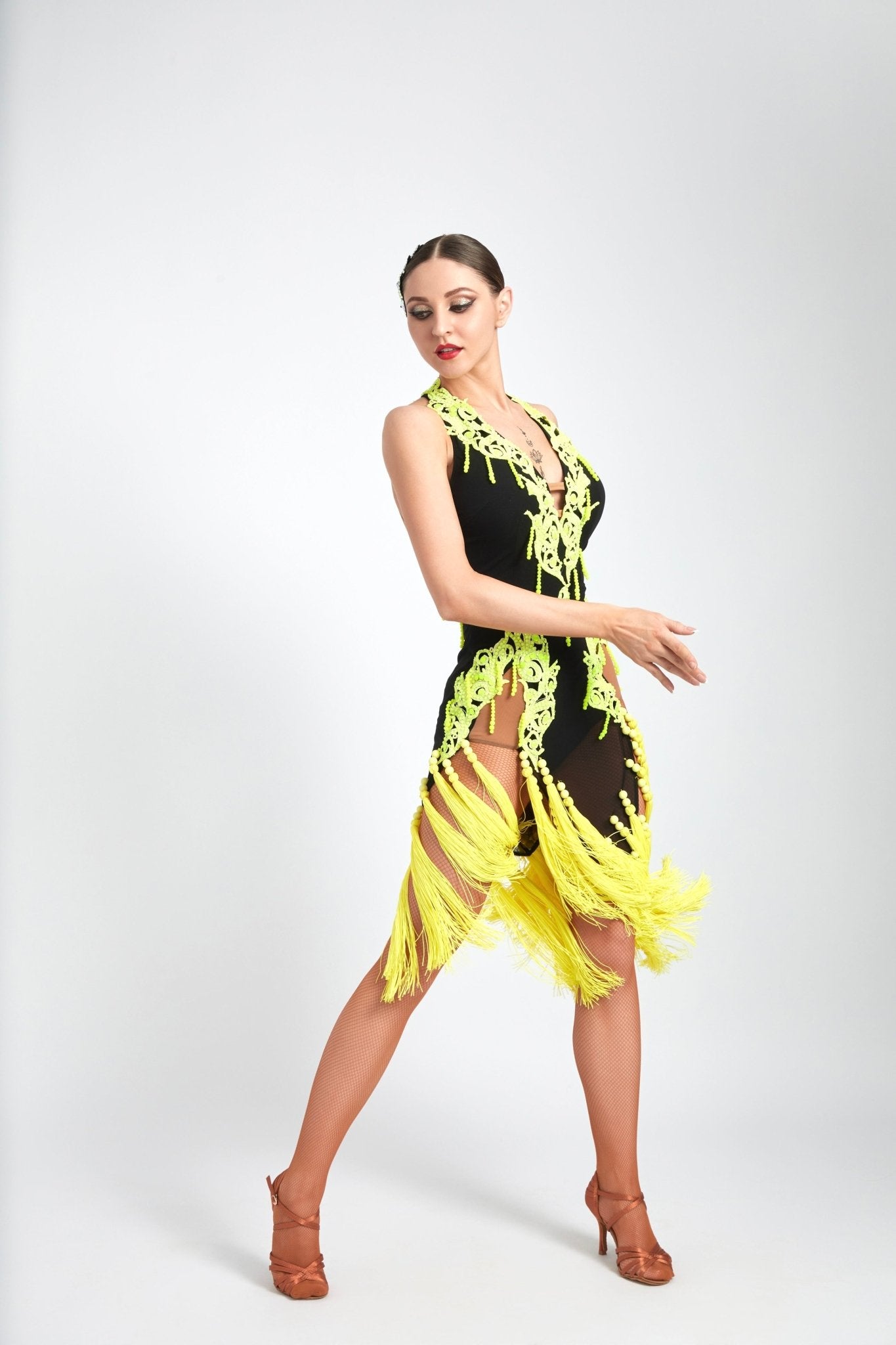 Crystalline Fluorescent Stone Fringe Latin Dress Latin/Rhythm 