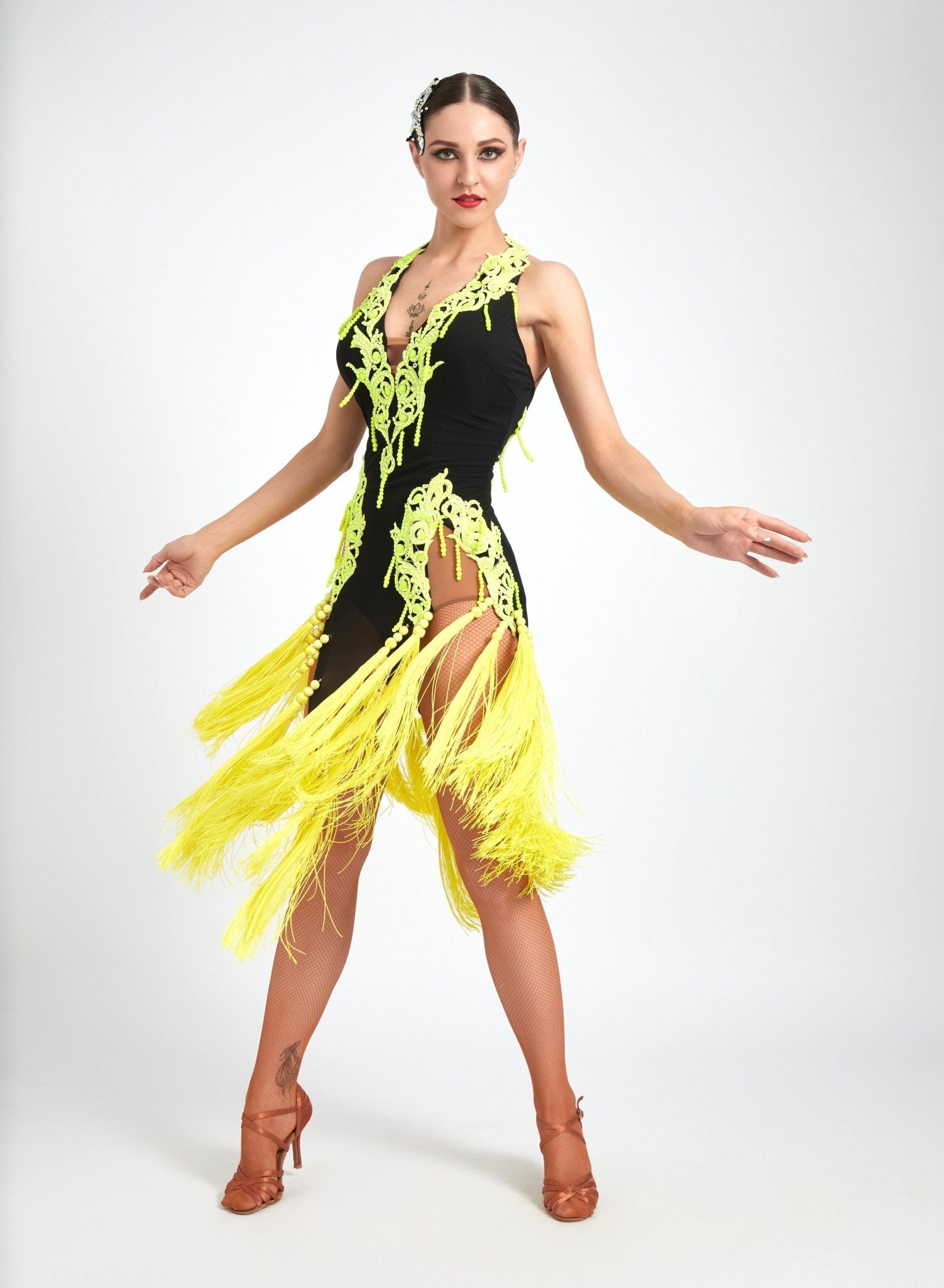 Crystalline Fluorescent Stone Fringe Latin Dress Latin/Rhythm 