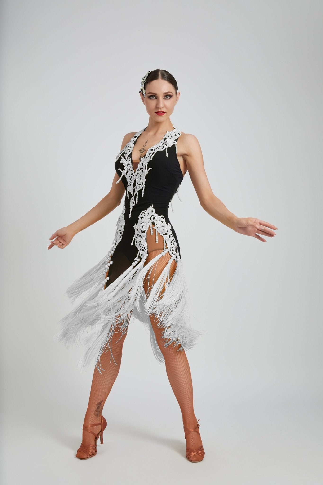 Crystalline Fluorescent Stone Fringe Latin Dress Latin/Rhythm 
