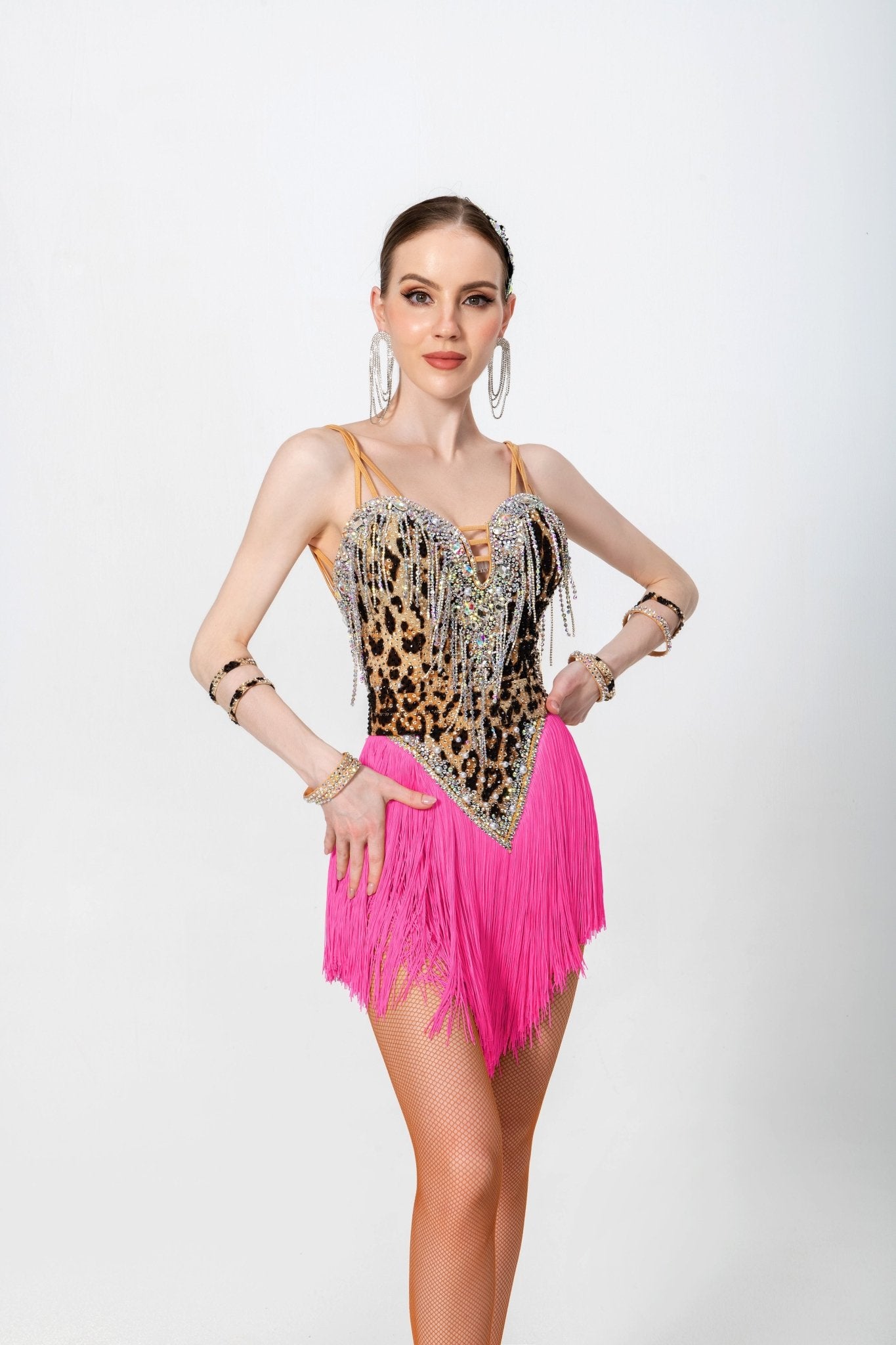 Crystalline Leopard Print Fringe Latin Dress Latin/Rhythm 