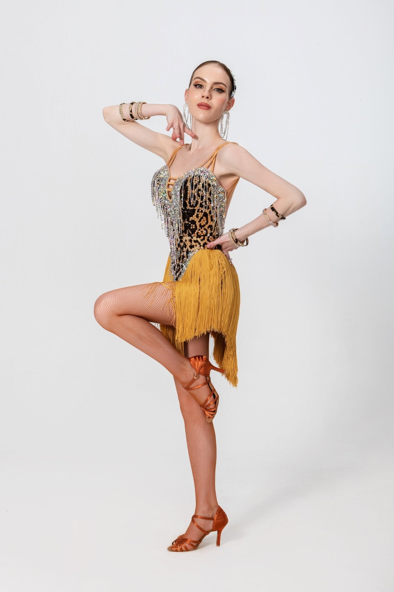 Crystalline Leopard Print Fringe Latin Dress Latin/Rhythm 