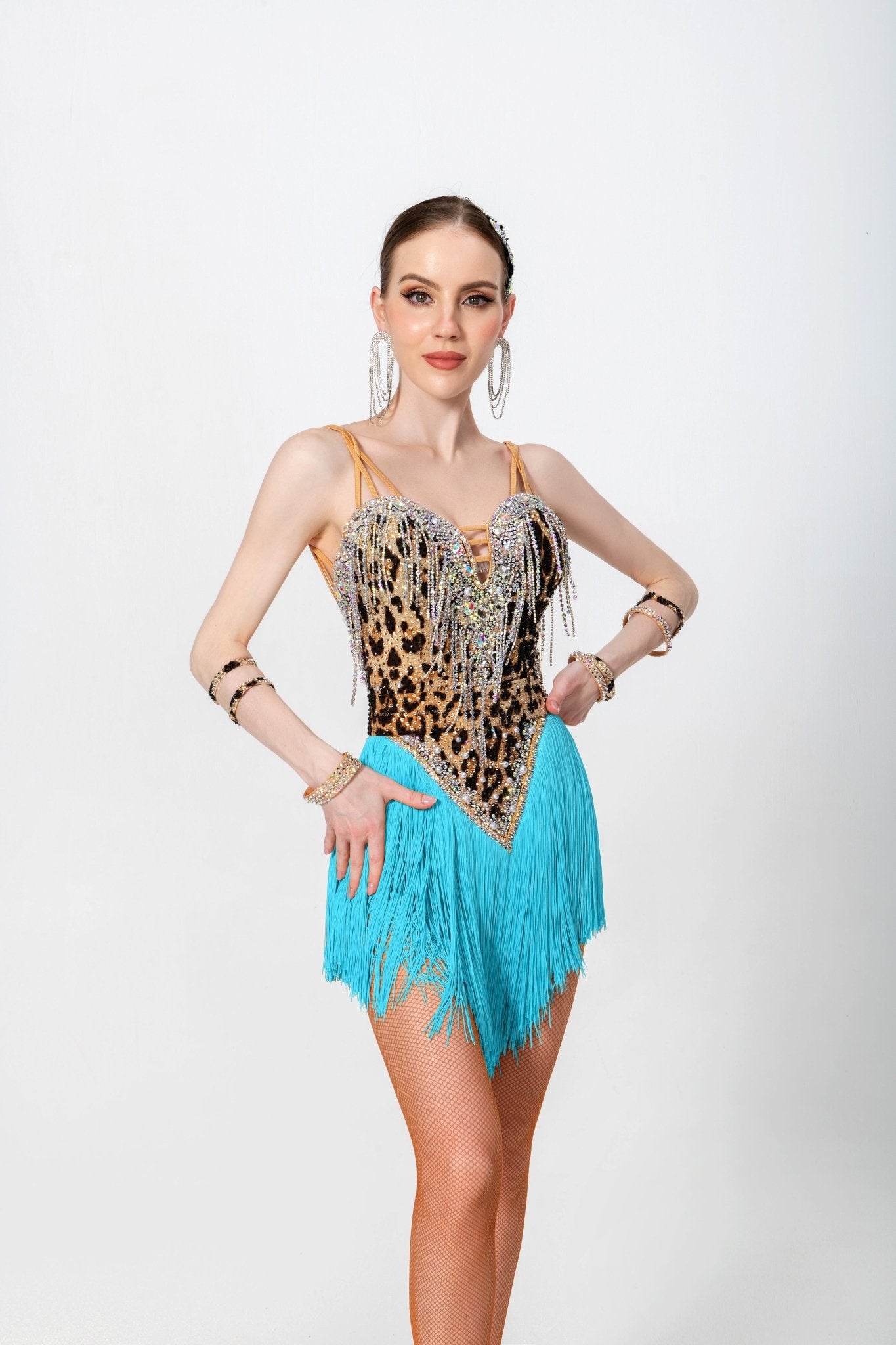Crystalline Leopard Print Fringe Latin Dress Latin/Rhythm 