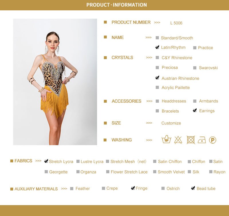 Crystalline Leopard Print Fringe Latin Dress Latin/Rhythm 