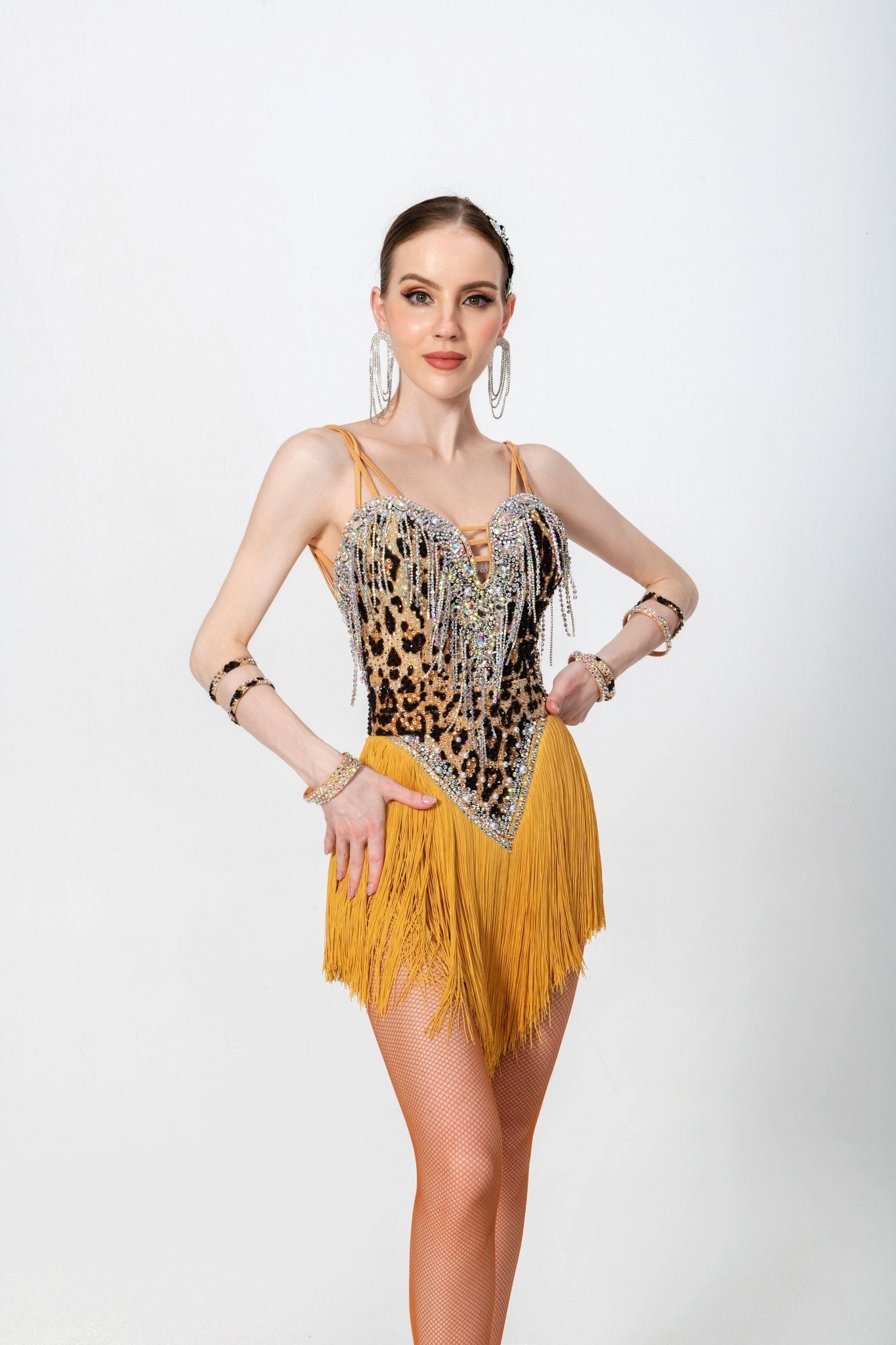 Crystalline Leopard Print Fringe Latin Dress Latin/Rhythm 