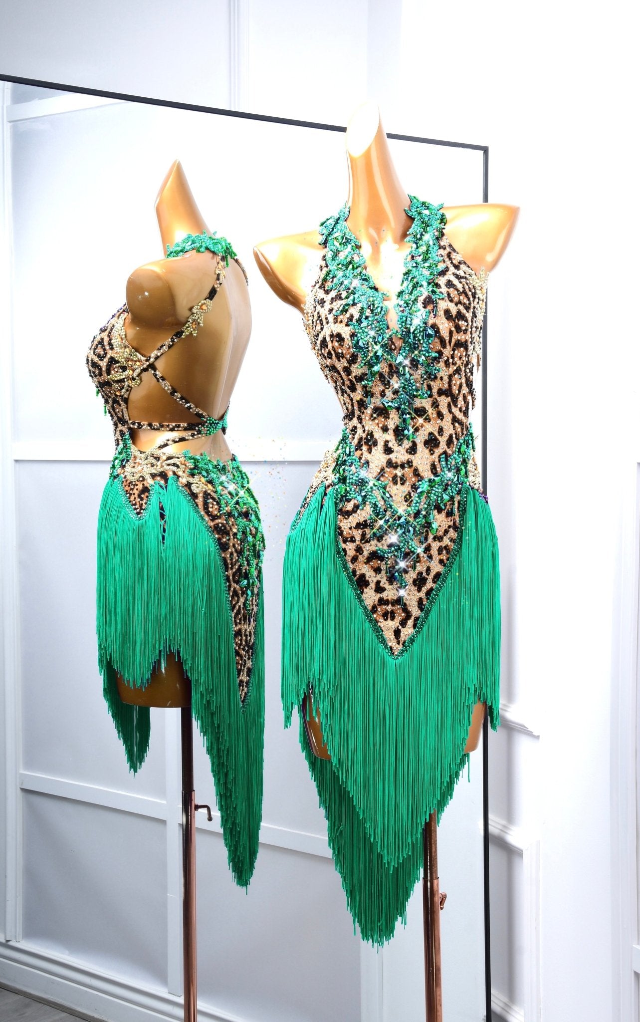 Crystalline Leopard Print Fringe Latin Performance Dress Latin/Rhythm 