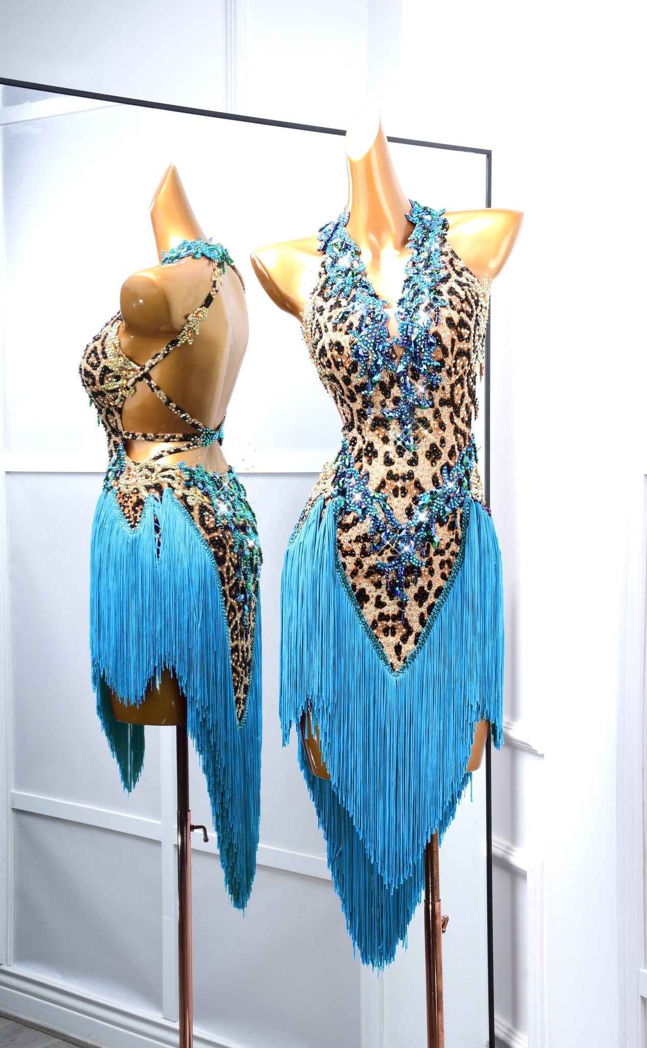 Crystalline Leopard Print Fringe Latin Performance Dress Latin/Rhythm 