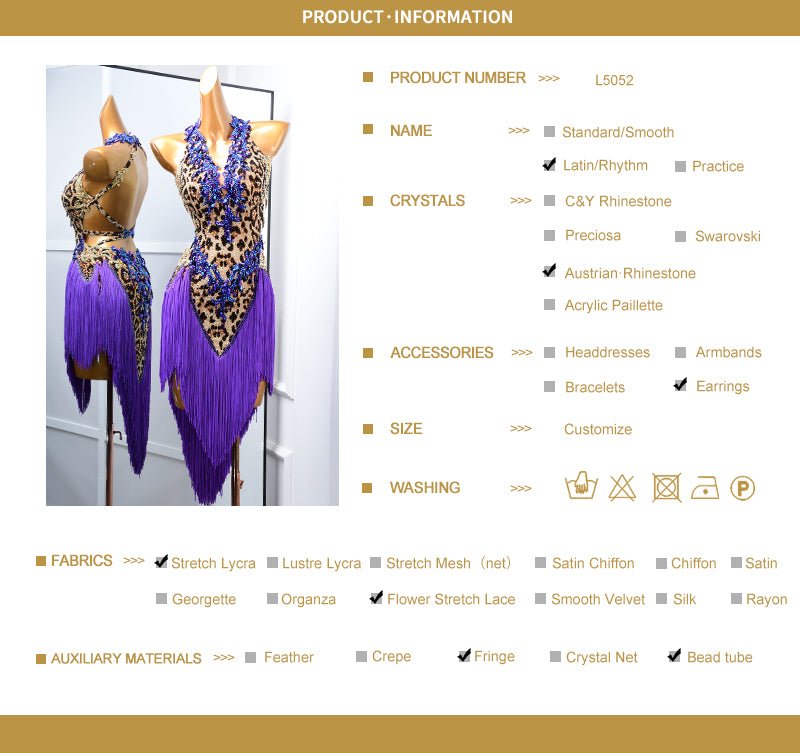 Crystalline Leopard Print Fringe Latin Performance Dress Latin/Rhythm 