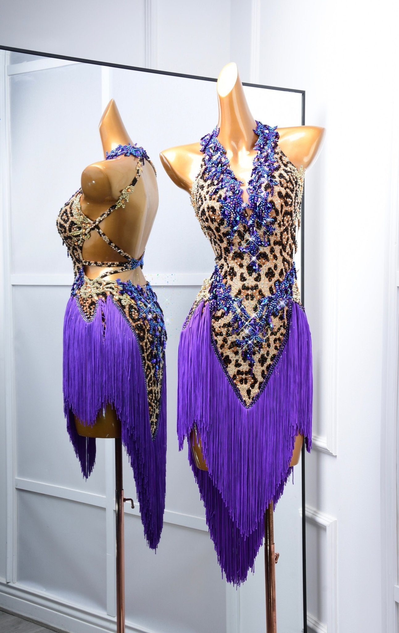 Crystalline Leopard Print Fringe Latin Performance Dress Latin/Rhythm 