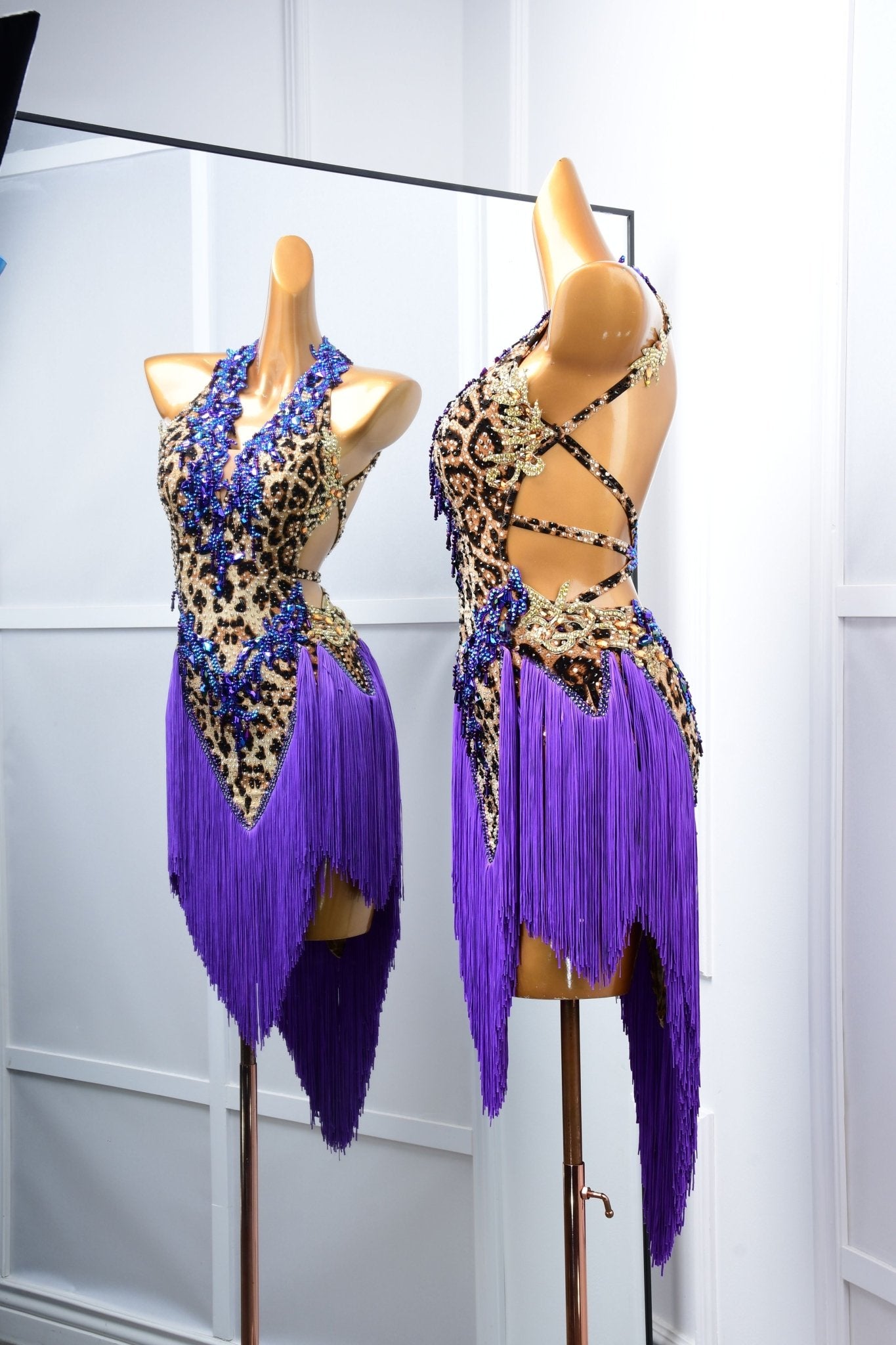 Crystalline Leopard Print Fringe Latin Performance Dress Latin/Rhythm 