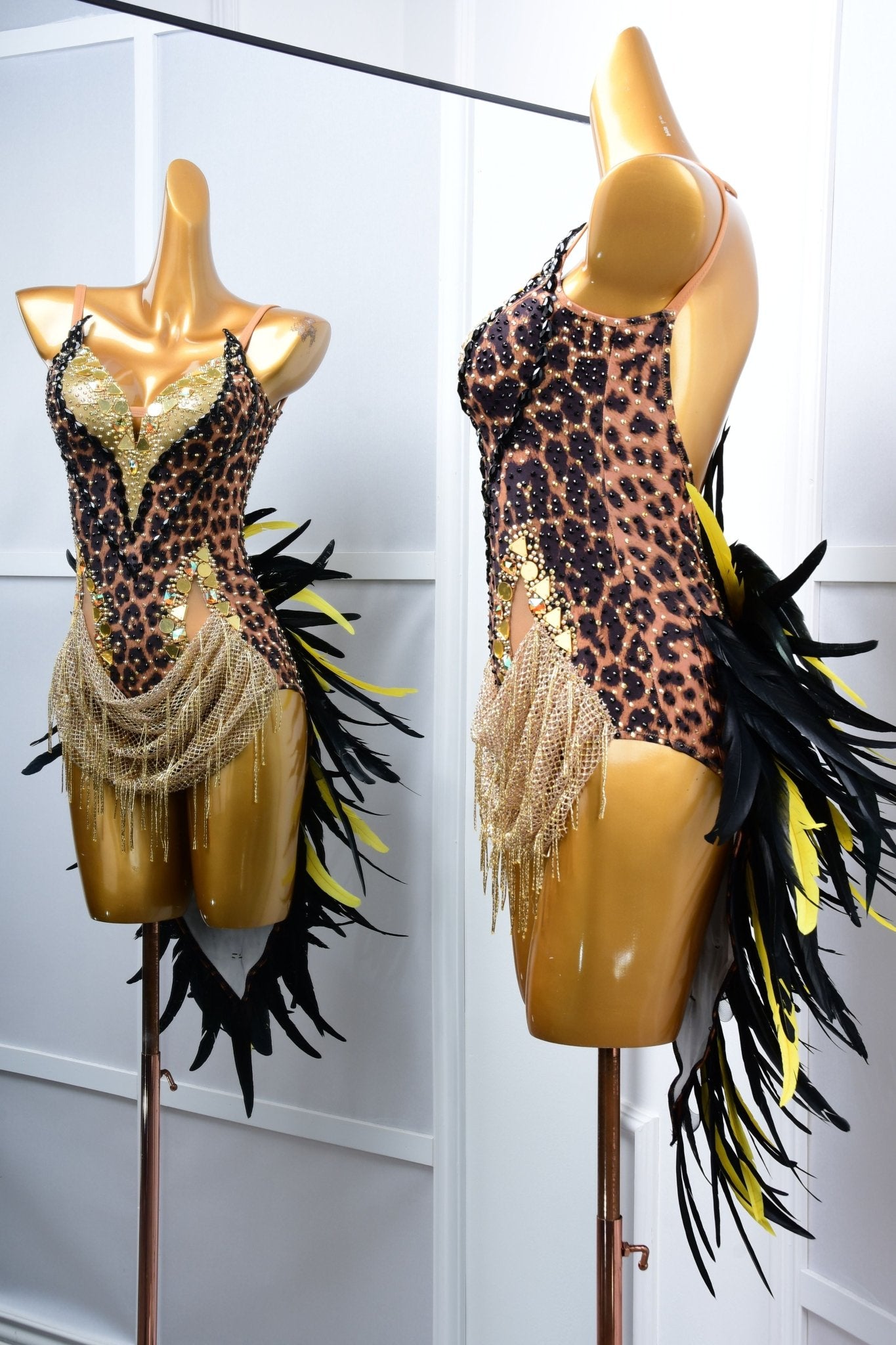 Crystalline Leopard Print Latin Feather Dress Latin/Rhythm 