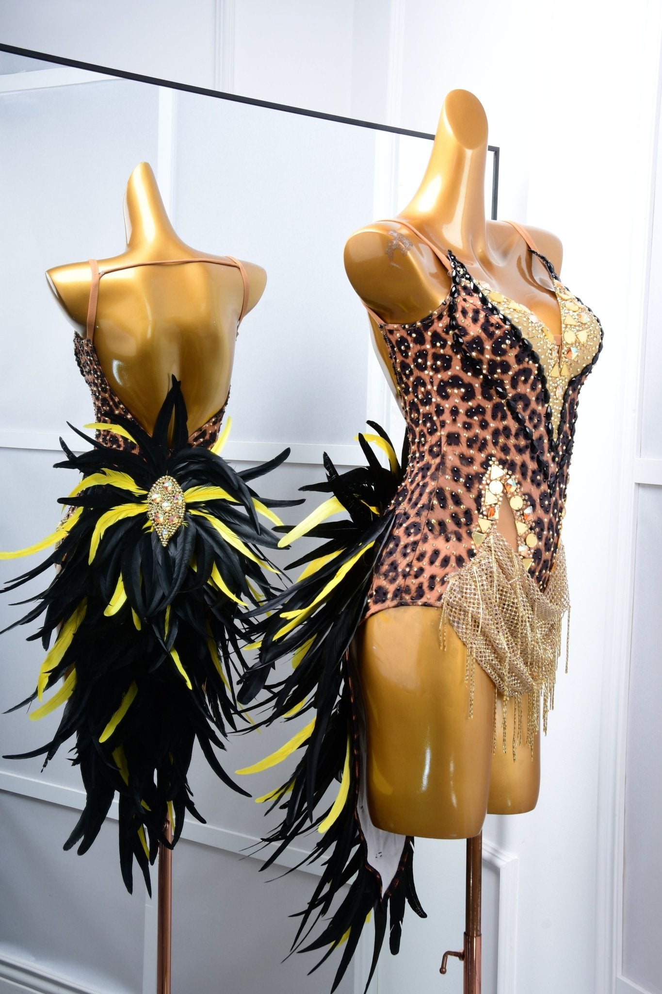 Crystalline Leopard Print Latin Feather Dress Latin/Rhythm 
