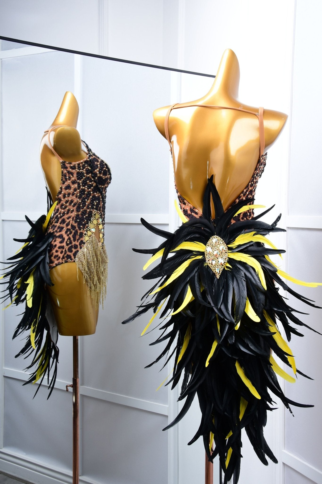 Crystalline Leopard Print Latin Feather Dress Latin/Rhythm 
