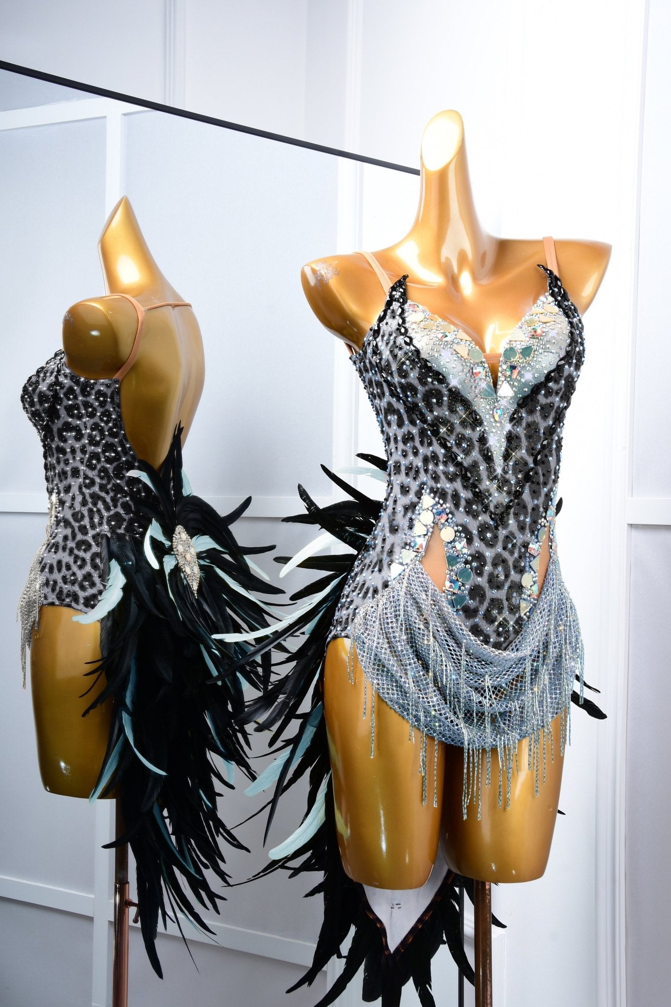 Crystalline Leopard Print Latin Feather Dress Latin/Rhythm 