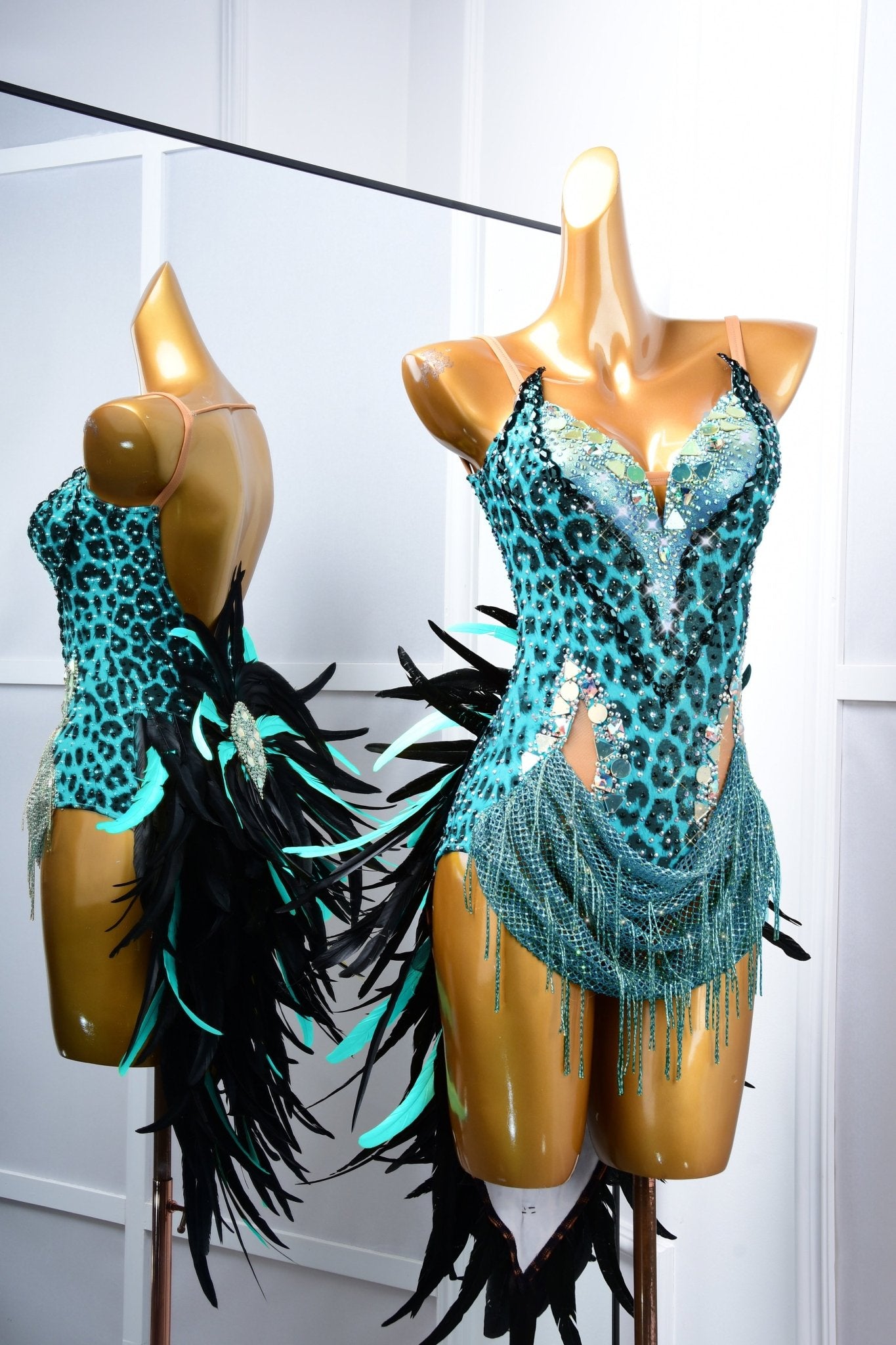 Crystalline Leopard Print Latin Feather Dress Latin/Rhythm 